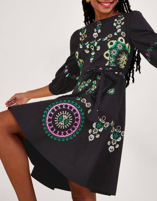 Monsoon نحيف فستان مطرز بطبقات D68H1084 ملابس أسود