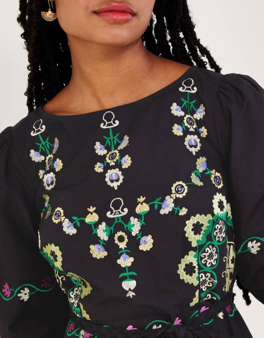 Monsoon نحيف فستان مطرز بطبقات D68H1084 ملابس أسود