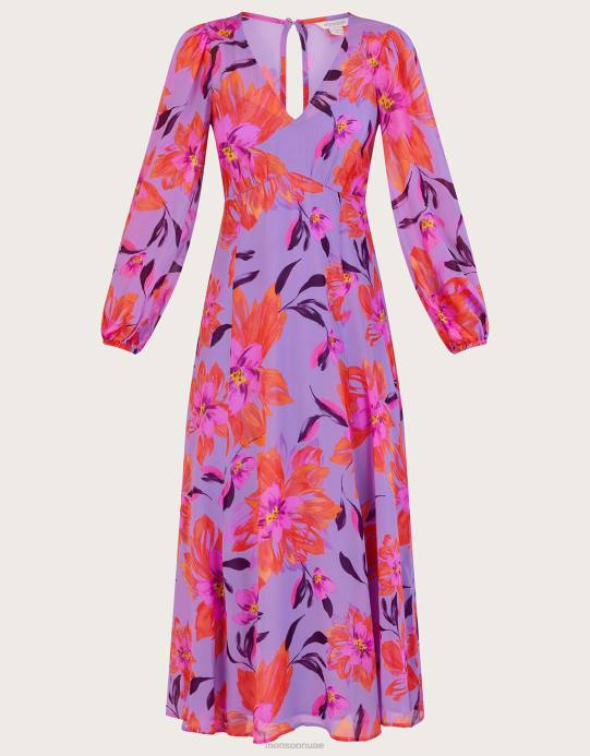 Monsoon نحيف فستان ليليث بطبعة زهور من الفيسكوز المستدام D68H1087 ملابس الأرجواني (أرجواني)