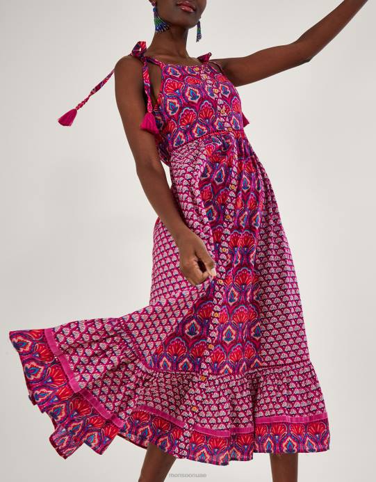 Monsoon نحيف فستان بطبعة مروحة أوكتافيا D68H109 ملابس لون القرنفل