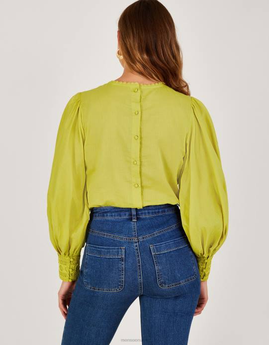 Monsoon نحيف آرلو بلوزة مزخرفة بالدانتيل D68H1090 ملابس المغرة الصفراء)