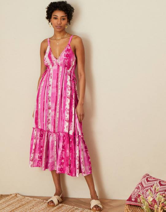 Monsoon نحيف فستان كامي متعدد الطبقات من لينزينغ إيكوفيرو D68H1091 ملابس لون القرنفل