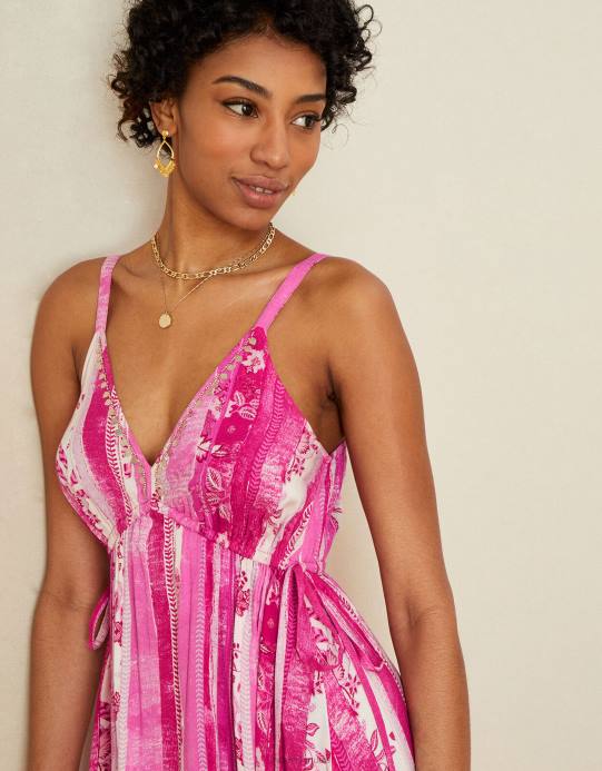 Monsoon نحيف فستان كامي متعدد الطبقات من لينزينغ إيكوفيرو D68H1091 ملابس لون القرنفل