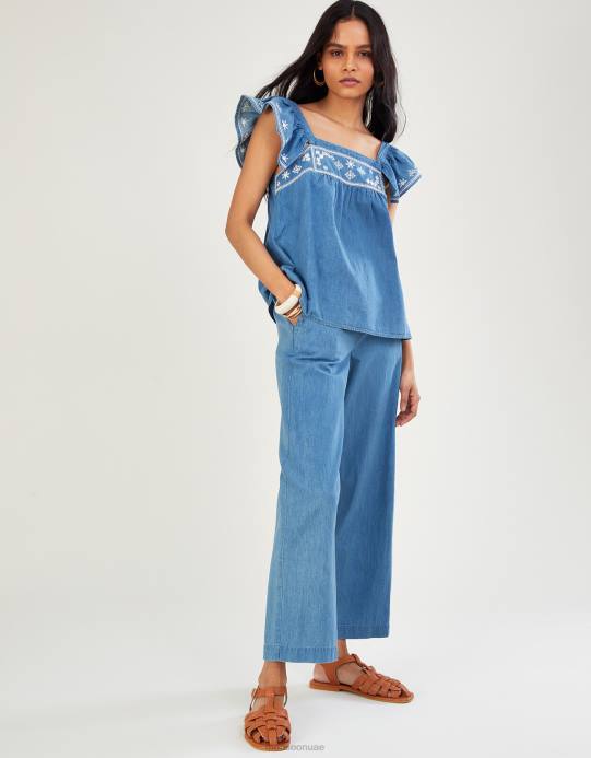 Monsoon نحيف بنطلون جينز قصير من القطن المستدام D68H1092 ملابس أزرق