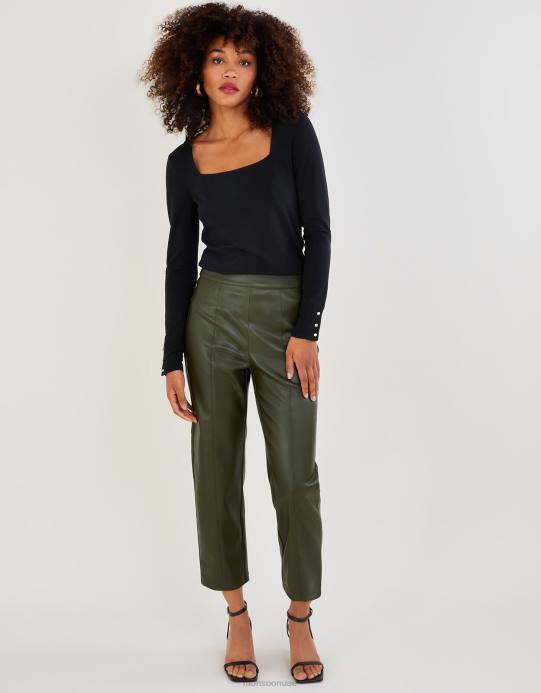 Monsoon نحيف بلوزة جيرسيه برقبة مربعة من القطن المستدام D68H1095 ملابس أسود