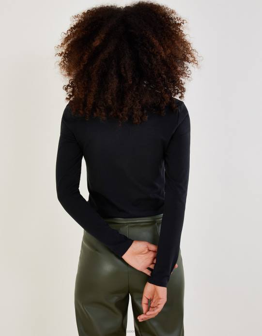 Monsoon نحيف بلوزة جيرسيه برقبة مربعة من القطن المستدام D68H1095 ملابس أسود