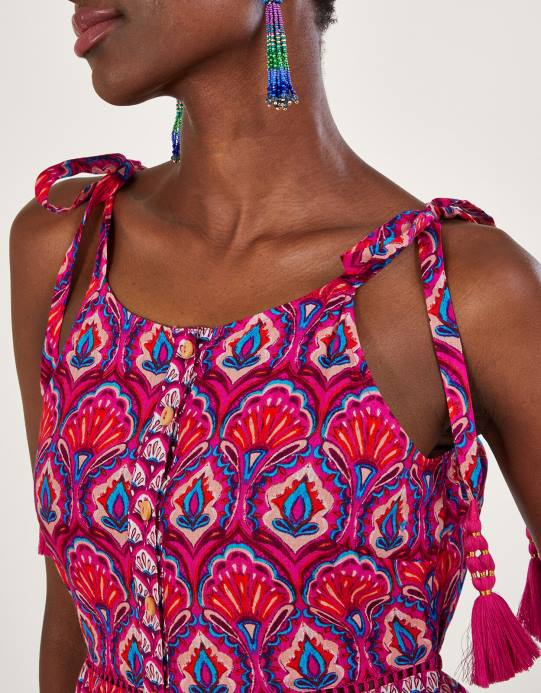 Monsoon نحيف فستان بطبعة مروحة أوكتافيا D68H109 ملابس لون القرنفل