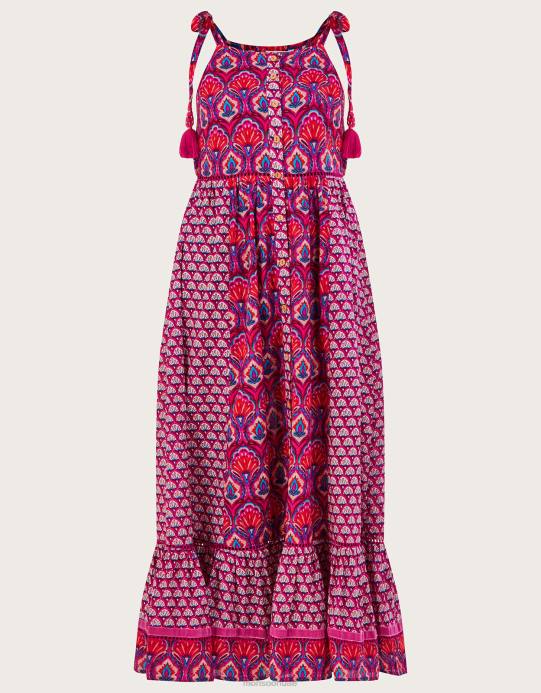 Monsoon نحيف فستان بطبعة مروحة أوكتافيا D68H109 ملابس لون القرنفل