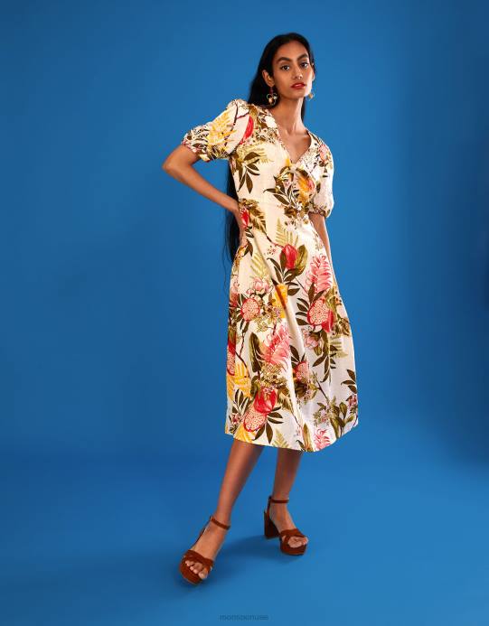 Monsoon نحيف فستان إليانا الرمان من مزيج الكتان D68H1105 ملابس عاج