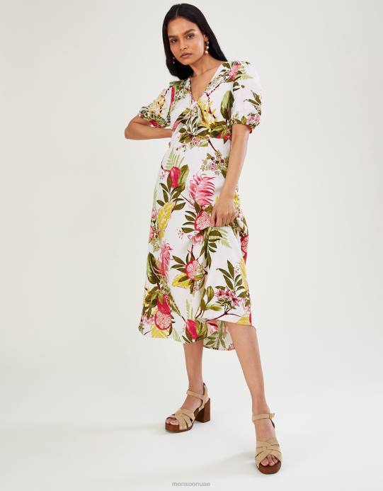 Monsoon نحيف فستان إليانا الرمان من مزيج الكتان D68H1105 ملابس عاج