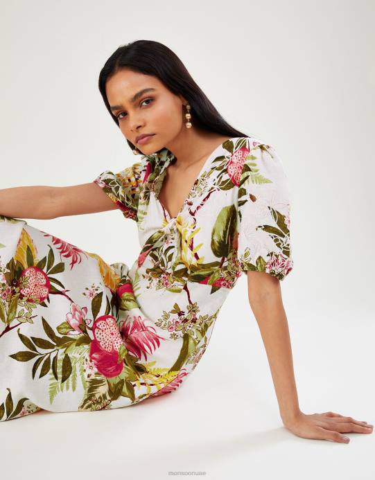 Monsoon نحيف فستان إليانا الرمان من مزيج الكتان D68H1105 ملابس عاج