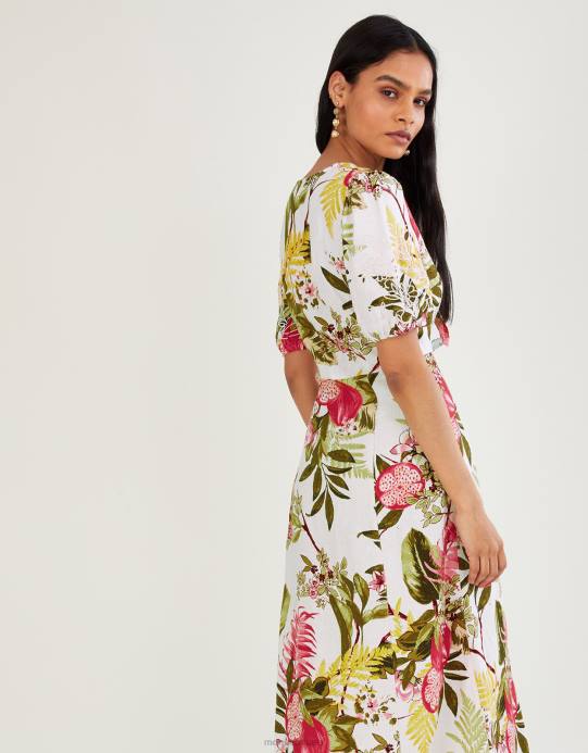 Monsoon نحيف فستان إليانا الرمان من مزيج الكتان D68H1105 ملابس عاج