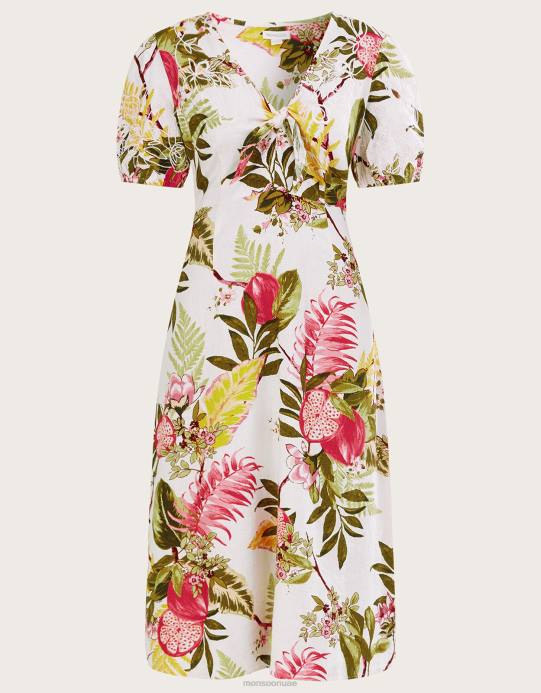 Monsoon نحيف فستان إليانا الرمان من مزيج الكتان D68H1105 ملابس عاج