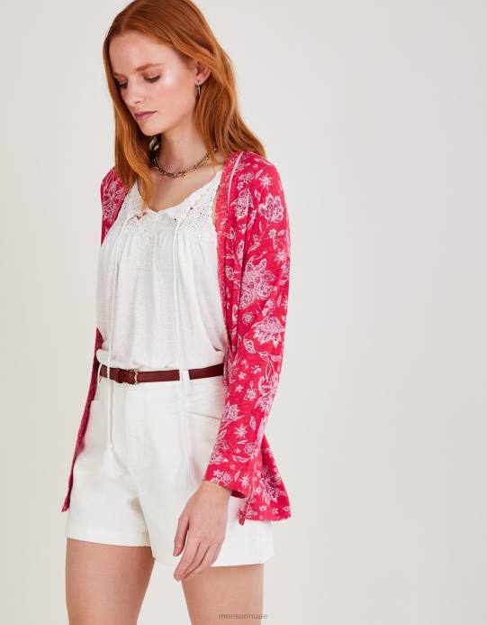 Monsoon نحيف غطاء مطبوع بمقياس زهور الكتان D68H1109 ملابس البرتقالي