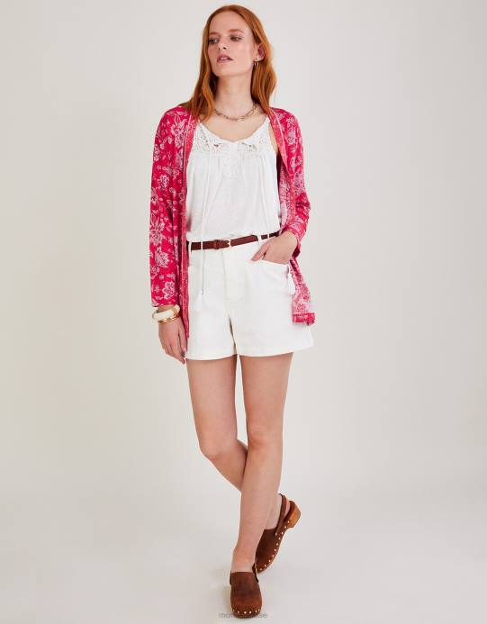 Monsoon نحيف غطاء مطبوع بمقياس زهور الكتان D68H1109 ملابس البرتقالي