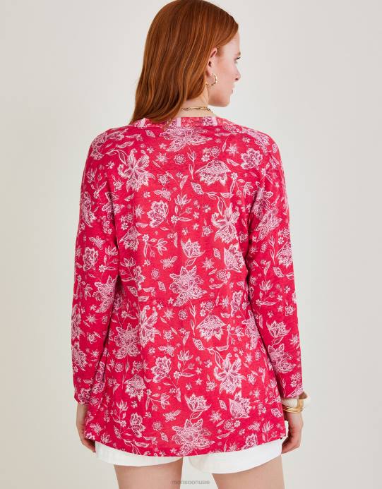 Monsoon نحيف غطاء مطبوع بمقياس زهور الكتان D68H1109 ملابس البرتقالي