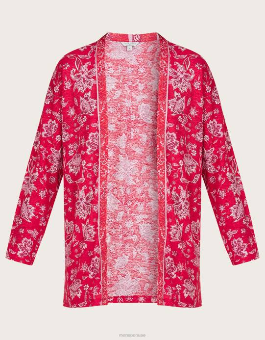 Monsoon نحيف غطاء مطبوع بمقياس زهور الكتان D68H1109 ملابس البرتقالي