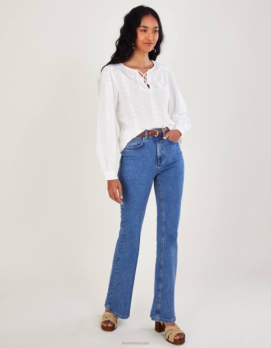 Monsoon نحيف بلوزة بأكمام طويلة مطرزة من شيفلي D68H1112 ملابس أبيض