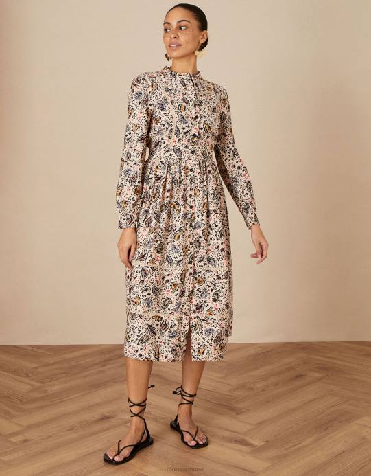 Monsoon نحيف فستان مزين بالدانتيل وطبعات بيزلي D68H1114 ملابس عاج