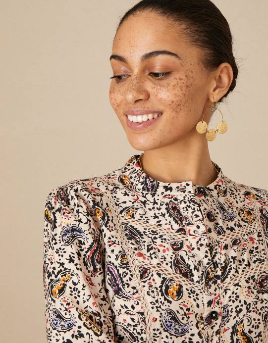 Monsoon نحيف فستان مزين بالدانتيل وطبعات بيزلي D68H1114 ملابس عاج