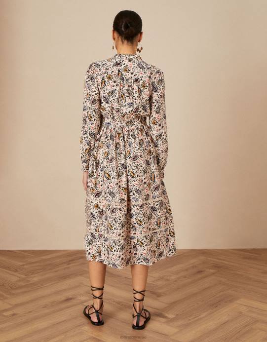 Monsoon نحيف فستان مزين بالدانتيل وطبعات بيزلي D68H1114 ملابس عاج