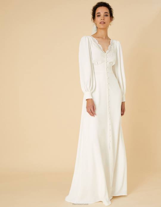 Monsoon نحيف فستان زفاف من الدانتيل بأكمام طويلة من سيسيليا D68H1119 ملابس عاج