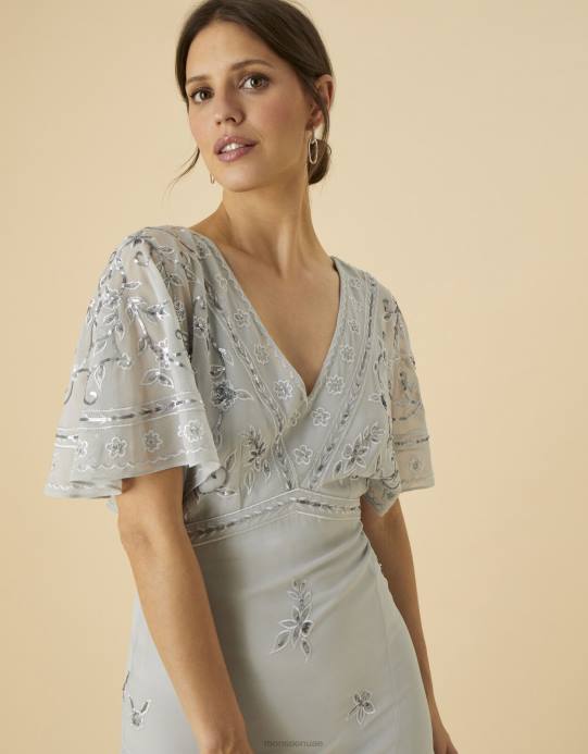 Monsoon نحيف فستان إيلينا طويل مزين D68H1120 ملابس فضة