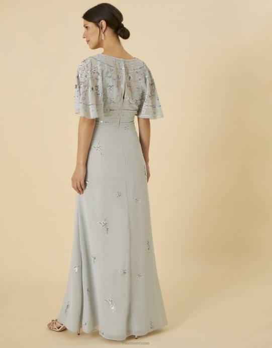 Monsoon نحيف فستان إيلينا طويل مزين D68H1120 ملابس فضة