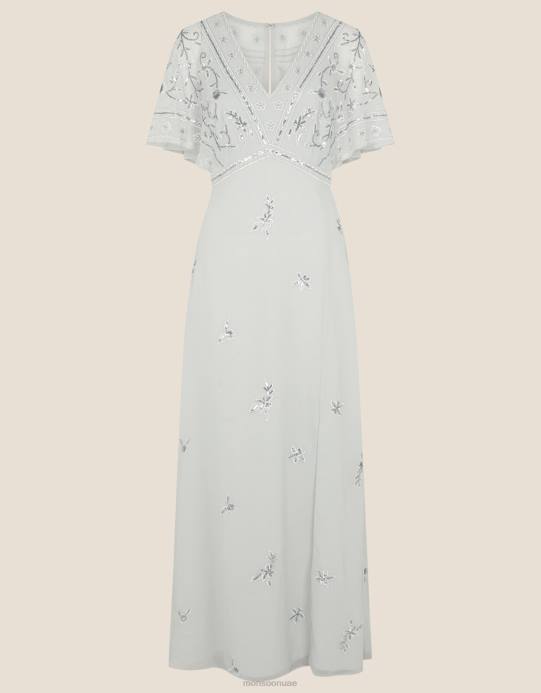 Monsoon نحيف فستان إيلينا طويل مزين D68H1120 ملابس فضة