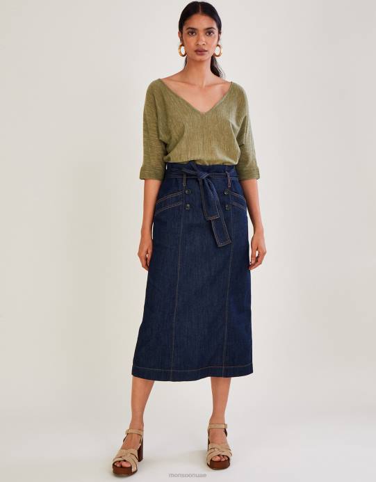 Monsoon نحيف تنورة من الدنيم بأزرار أمامية D68H1122 ملابس الأزرق (نيلي)