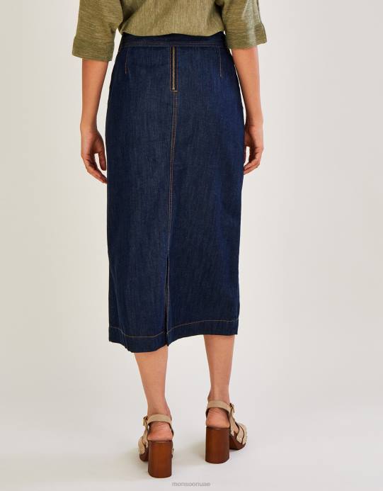 Monsoon نحيف تنورة من الدنيم بأزرار أمامية D68H1122 ملابس الأزرق (نيلي)