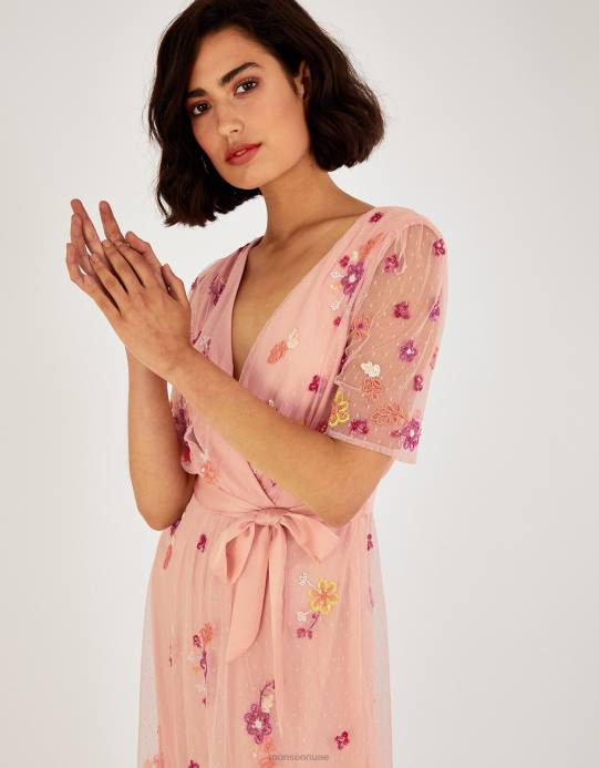 Monsoon نحيف فستان ميدي مزين بالدانتيل D68H1123 ملابس البرتقال (الخوخ)