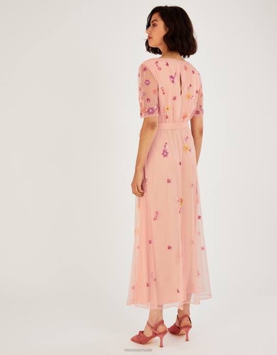 Monsoon نحيف فستان ميدي مزين بالدانتيل D68H1123 ملابس البرتقال (الخوخ)