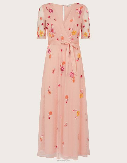 Monsoon نحيف فستان ميدي مزين بالدانتيل D68H1123 ملابس البرتقال (الخوخ)