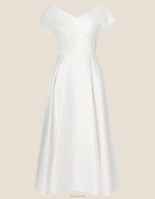 Monsoon نحيف ميراندا باردو فستان الزفاف ميدي D68H1126 ملابس عاج