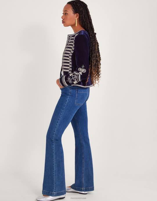 Monsoon نحيف مايا سترة عسكرية التطريز D68H112 ملابس الأزرق (منتصف الليل)