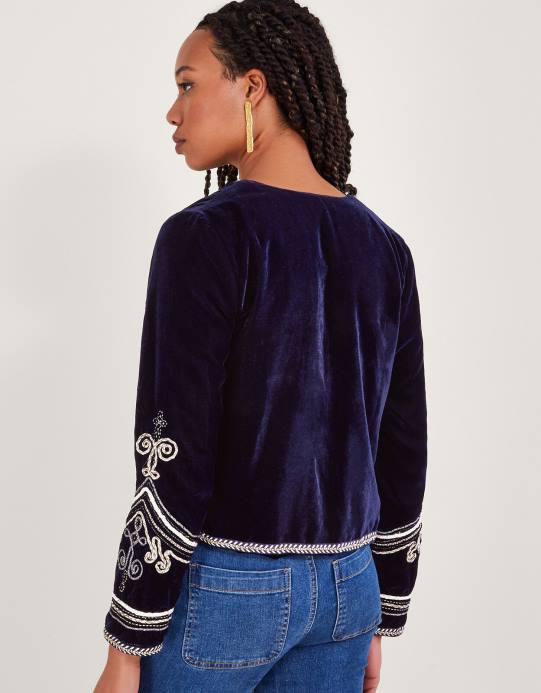 Monsoon نحيف مايا سترة عسكرية التطريز D68H112 ملابس الأزرق (منتصف الليل)