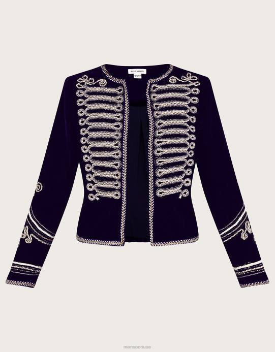 Monsoon نحيف مايا سترة عسكرية التطريز D68H112 ملابس الأزرق (منتصف الليل)