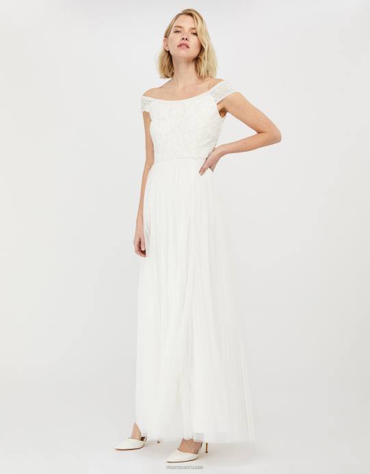 Monsoon نحيف فستان زفاف باردو مزين من إيميلين D68H1130 ملابس عاج