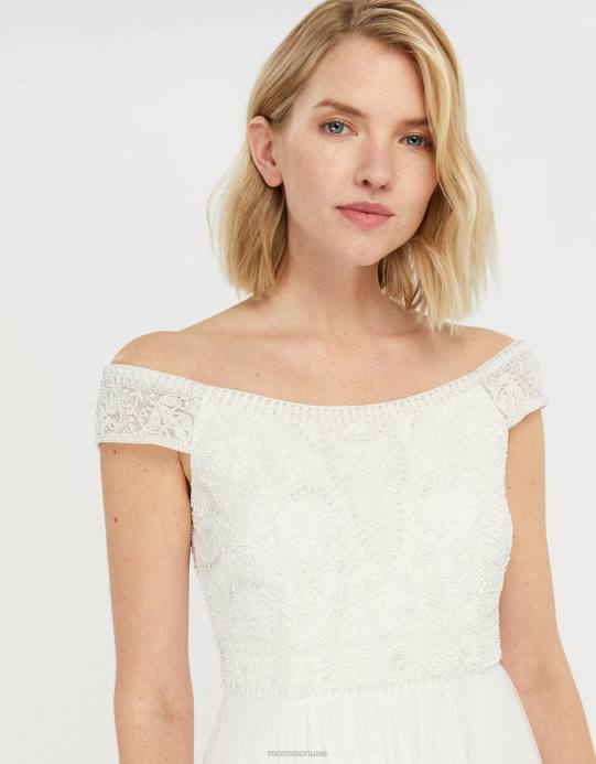 Monsoon نحيف فستان زفاف باردو مزين من إيميلين D68H1130 ملابس عاج