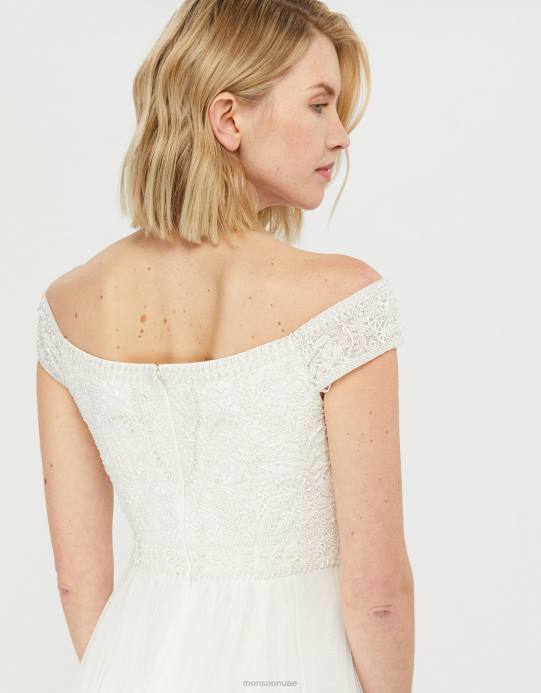 Monsoon نحيف فستان زفاف باردو مزين من إيميلين D68H1130 ملابس عاج