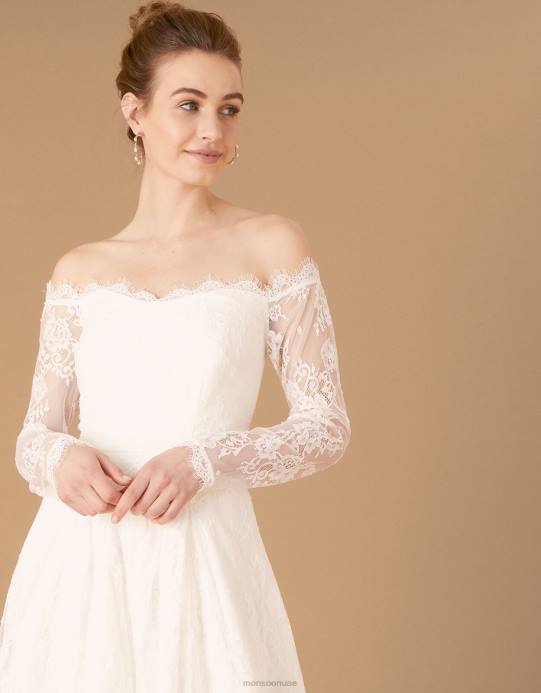 Monsoon نحيف فستان سيسيلي طويل من الدانتيل باردو D68H1131 ملابس عاج