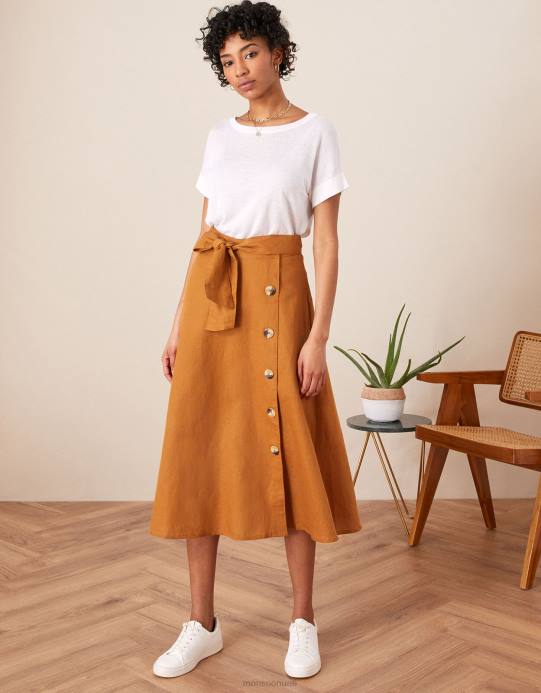 Monsoon نحيف تنورة ميدي بأزرار وهمية D68H1132 ملابس الجمل (الكراميل)