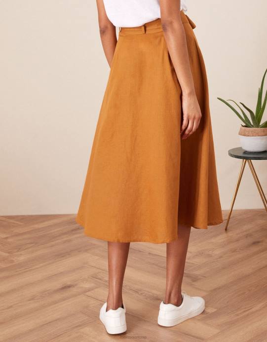 Monsoon نحيف تنورة ميدي بأزرار وهمية D68H1132 ملابس الجمل (الكراميل)