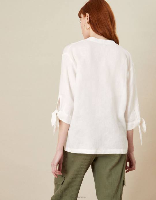 Monsoon نحيف ربطة عنق الكفة الكتان المحملة D68H1133 ملابس أبيض