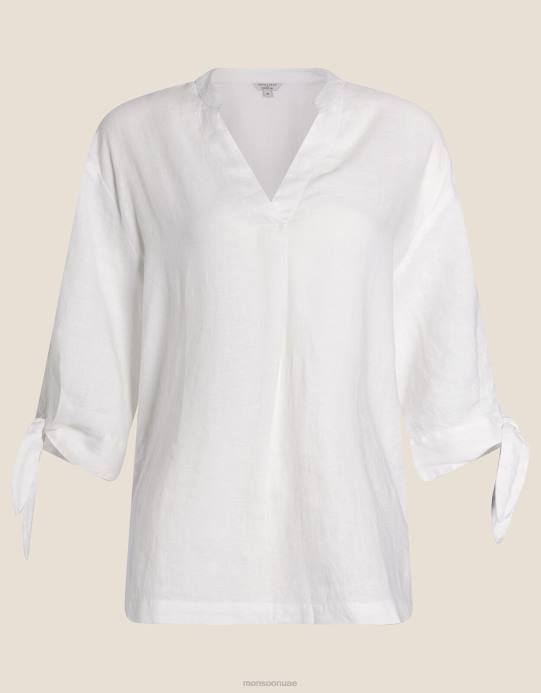 Monsoon نحيف ربطة عنق الكفة الكتان المحملة D68H1133 ملابس أبيض