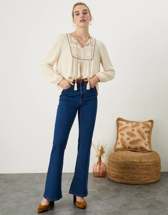 Monsoon نحيف بلوزة مريلة كروشيه D68H1136 ملابس عاج