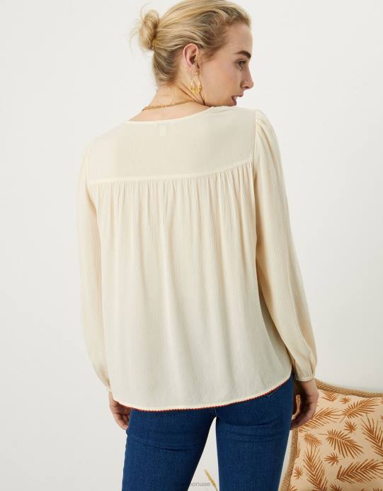 Monsoon نحيف بلوزة مريلة كروشيه D68H1136 ملابس عاج