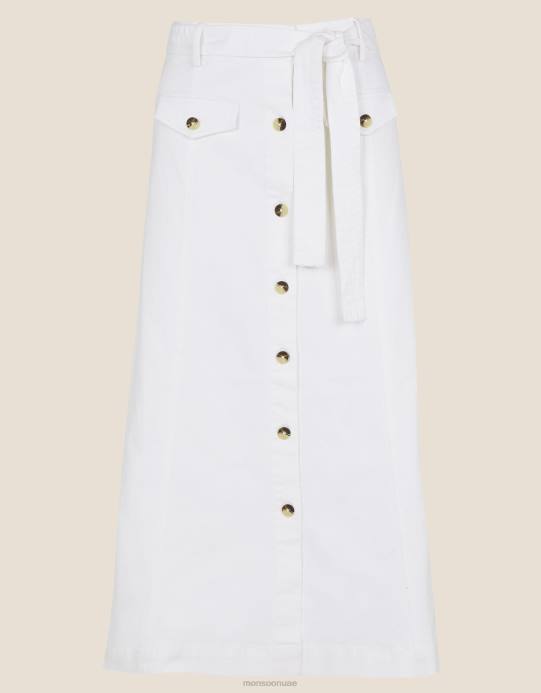 Monsoon نحيف زر من خلال تنورة الدنيم D68H1138 ملابس طبيعي (إكرو)