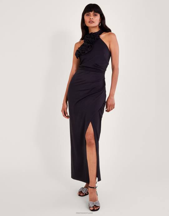 Monsoon نحيف فستان كارلي الصدار D68H113 ملابس أسود